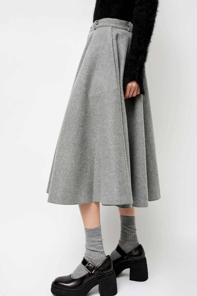 Highlight Studio Wool Mid Flared Skirt in Gray