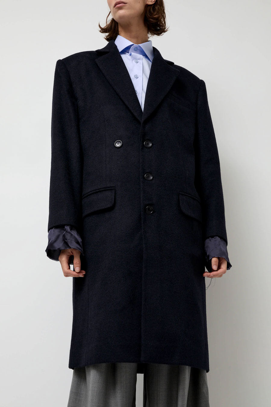 Highlight Studio Wool Single Breasted Coat in Navy