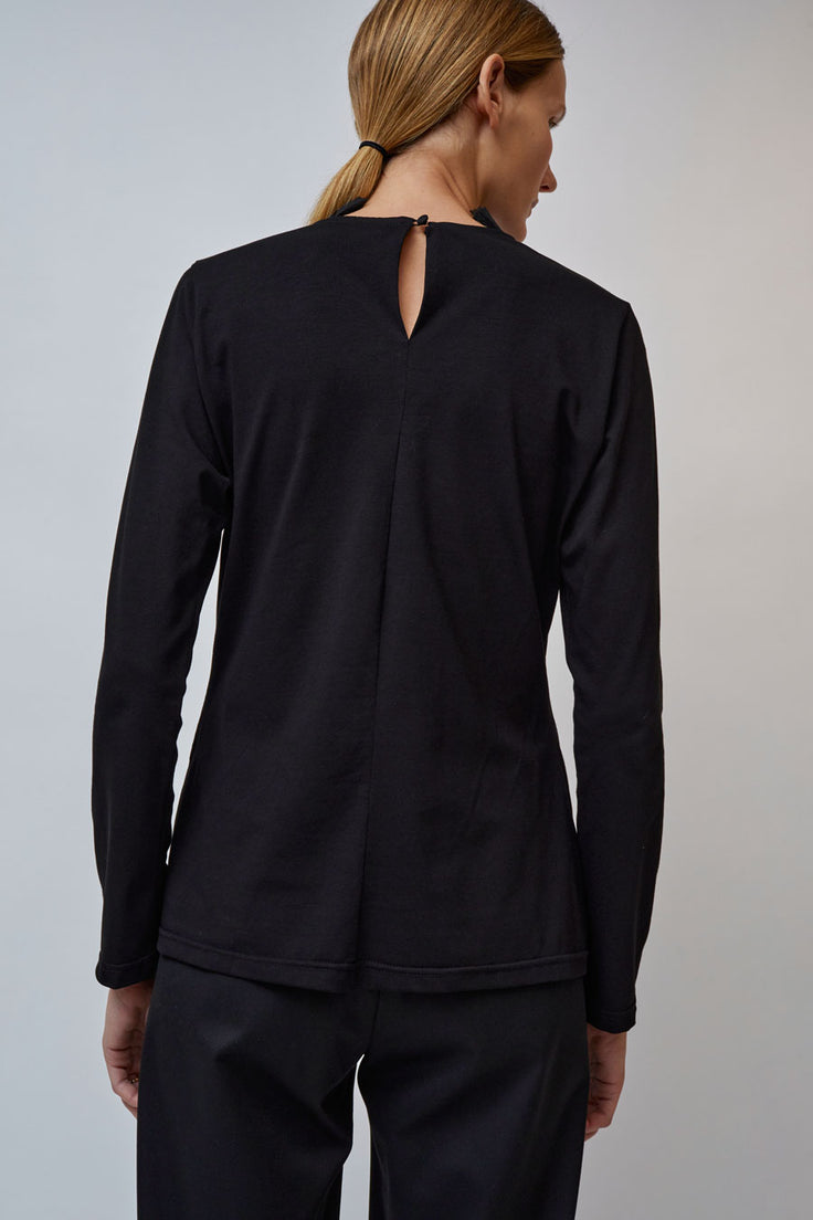 INSHADE Cotton and Chiffon Long Sleeve Top in Black