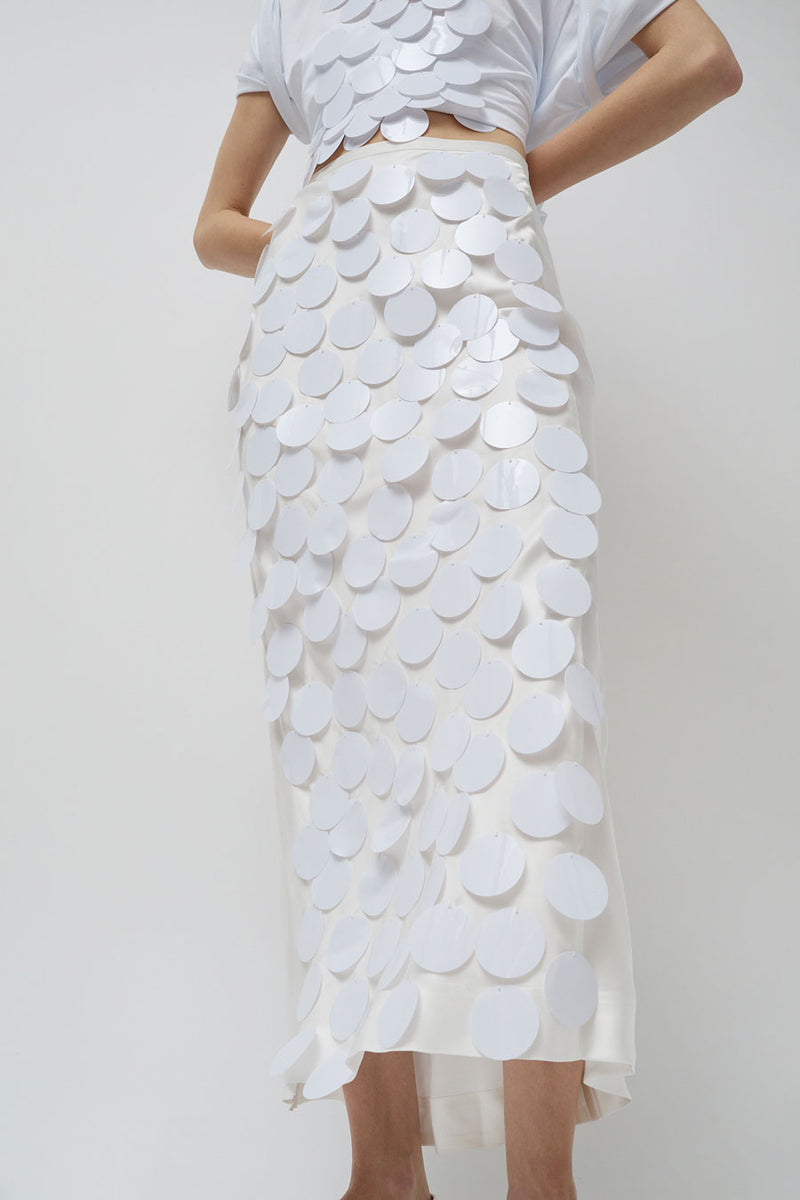 INSHADE Long Sequin Skirt in White