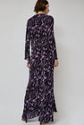 INSHADE Long Sleeve Crimped Chiffon Dress in Lilac and Black Abstract