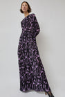 INSHADE Long Sleeve Crimped Chiffon Dress in Lilac and Black Abstract