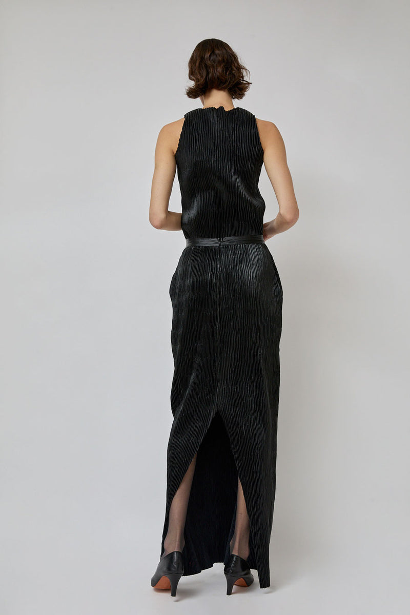 INSHADE Pleated Eco Leather Skirt in Black