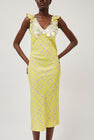 INSHADE V Neck Sequin Dress in Light Yellow Plaid