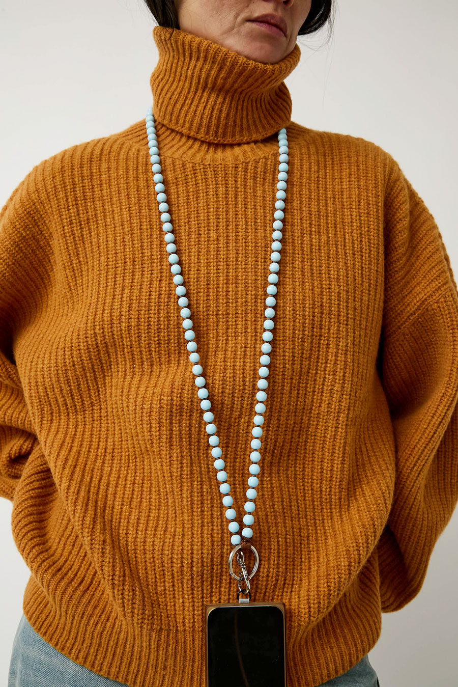 Ina Seifart Handykette Phone Necklace in Pastel Blue and Mocca