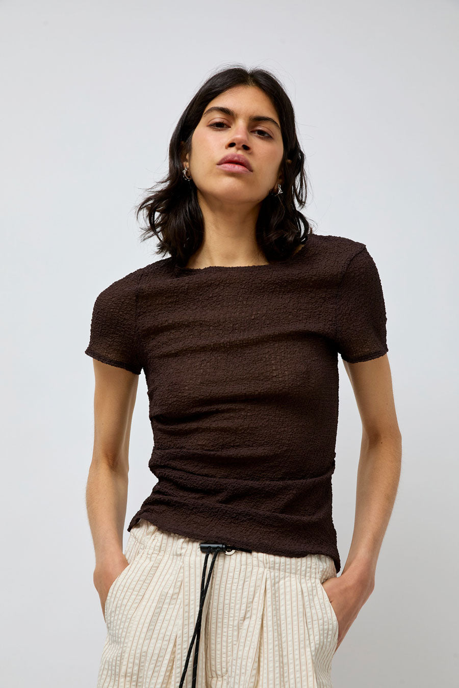 KKCo Gauze Rucked Tee in Brown