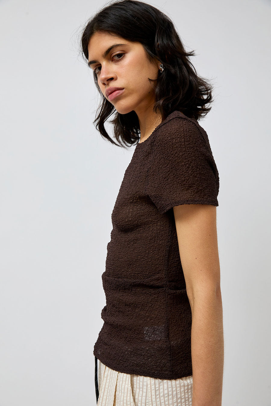 KKCo Gauze Rucked Tee in Brown