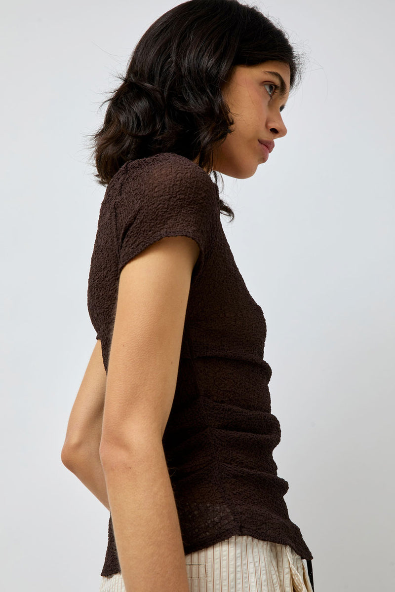 KKCo Gauze Rucked Tee in Brown