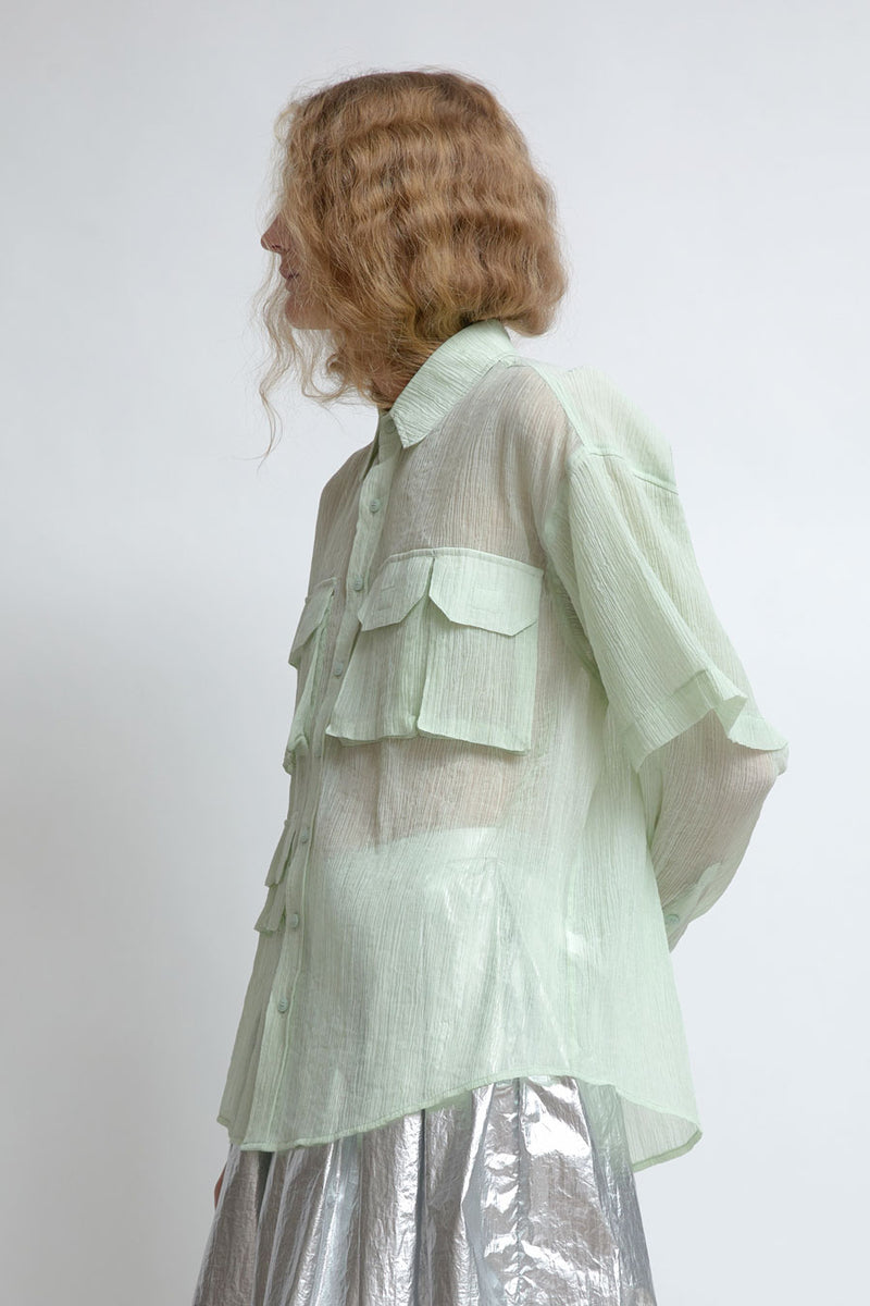 KkCo Crinkled Sprint Button Up In Lichen
