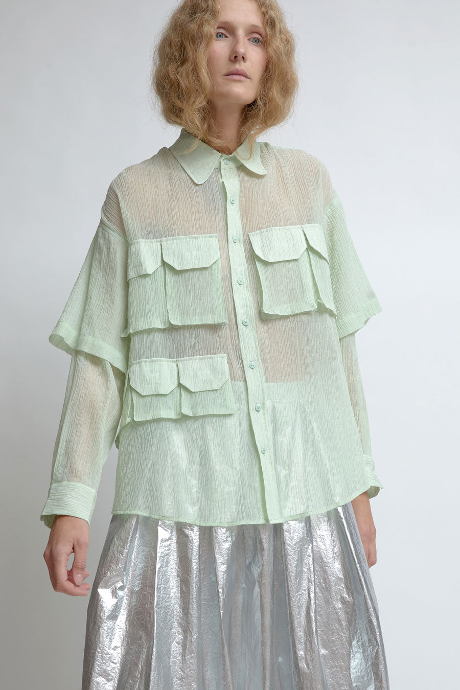 KkCo Crinkled Sprint Button Up In Lichen