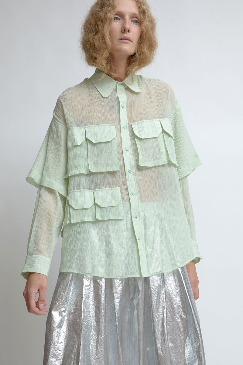 KkCo Crinkled Sprint Button Up In Lichen