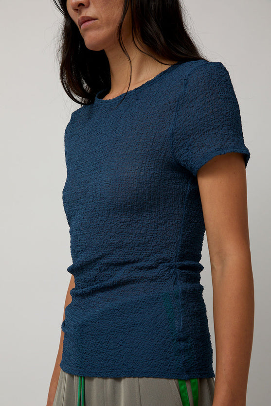 KkCo Gauze Ruched Tee in Anthracite Blue