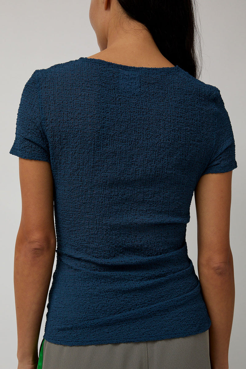 KkCo Gauze Ruched Tee in Anthracite Blue