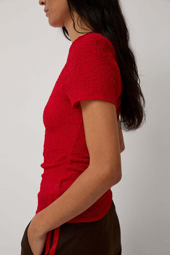 KkCo Gauze Ruched Tee in Tomato