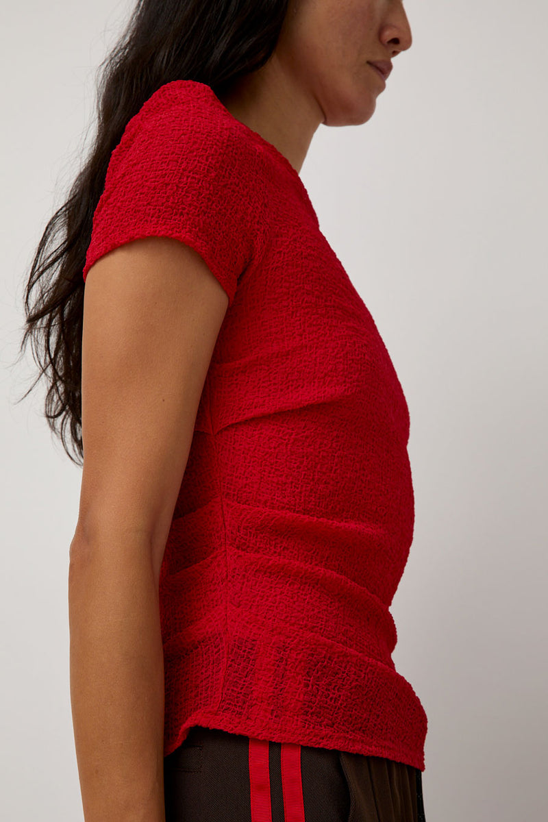 KkCo Gauze Ruched Tee in Tomato