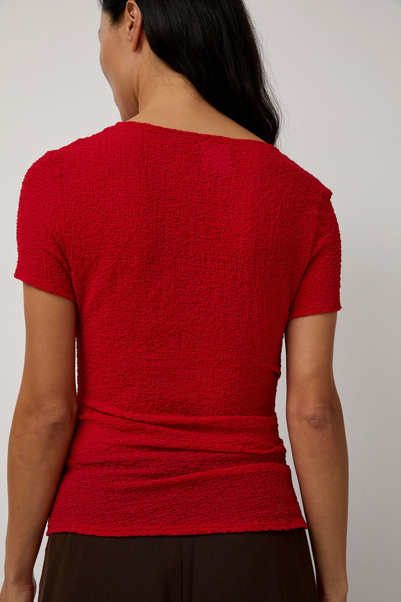 KkCo Gauze Ruched Tee in Tomato