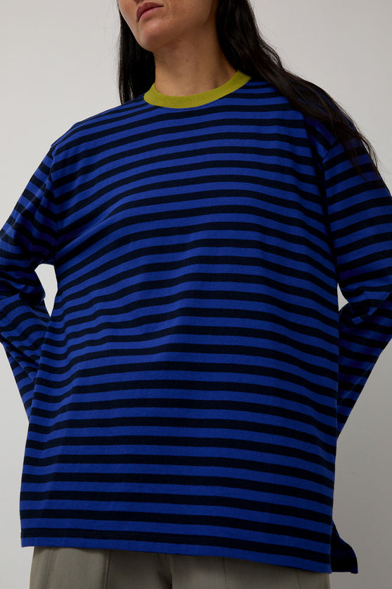 KkCo Long Sleeve Box Tee in Cobalt and Midnight Stripe