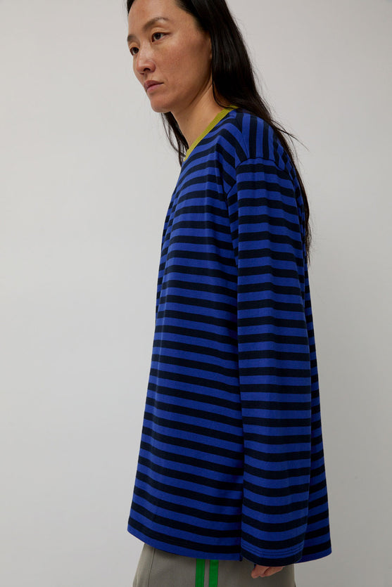 KkCo Long Sleeve Box Tee in Cobalt and Midnight Stripe