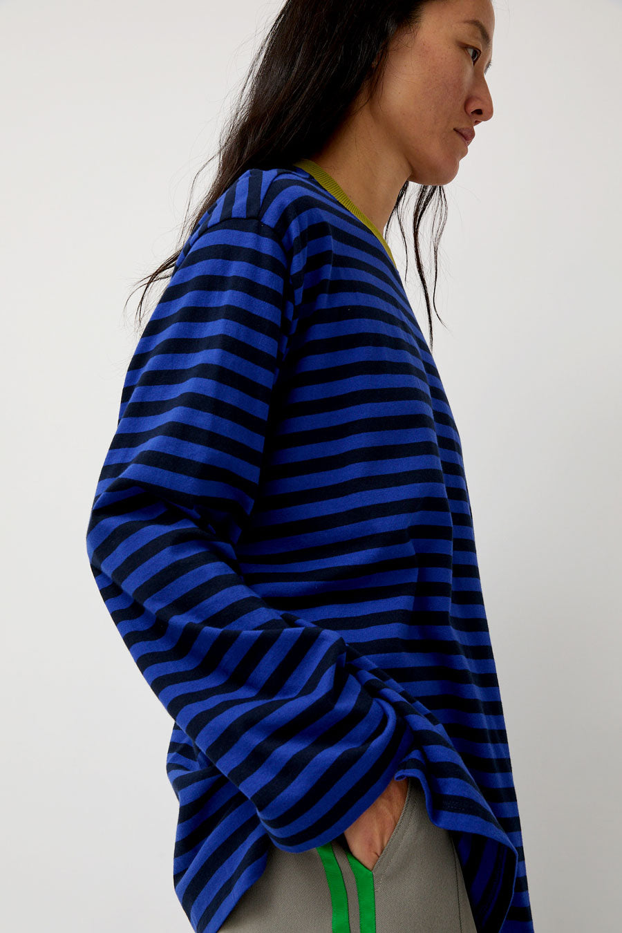 KkCo Long Sleeve Box Tee in Cobalt and Midnight Stripe