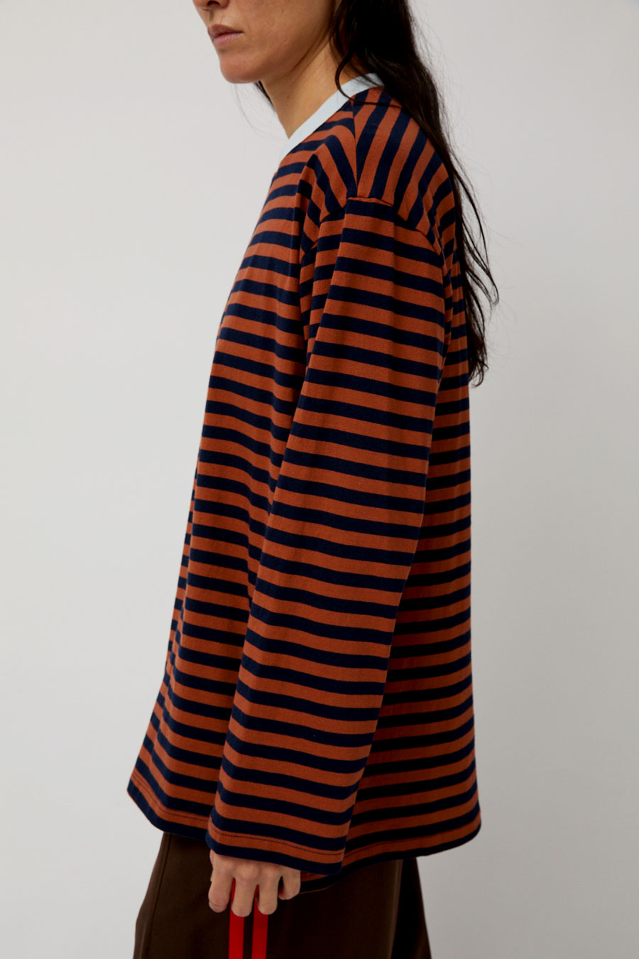 KkCo Long Sleeve Box Tee in Rust and Navy Stripe