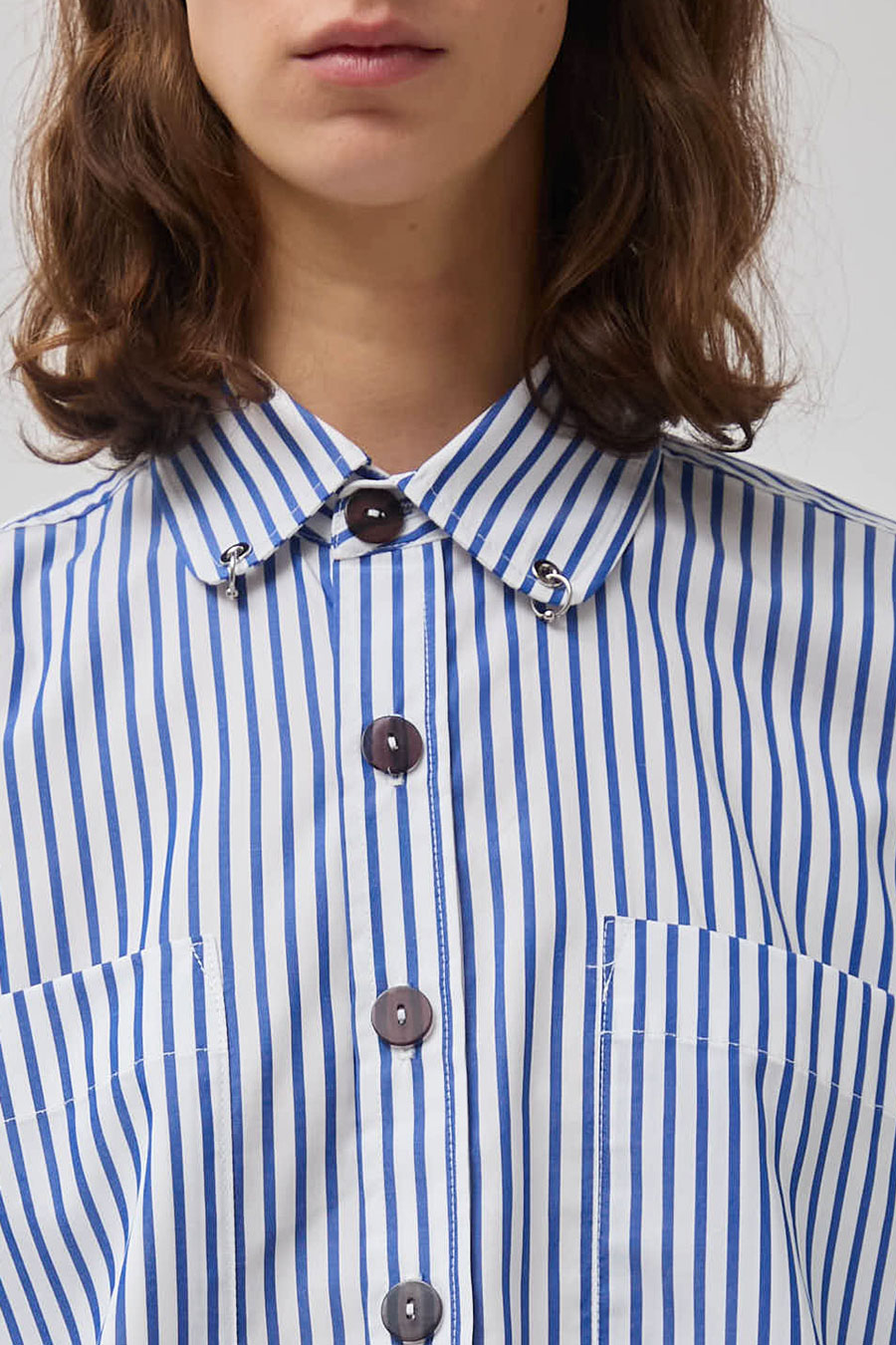 KkCo Pierced Double Button Up Shirt in Mixed Sea Stripe