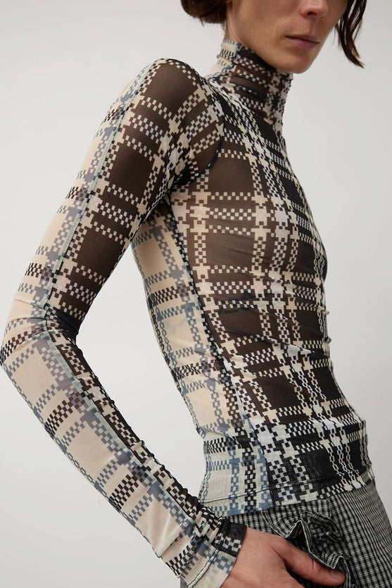 KkCo Split Turtleneck in Mixed Plaid