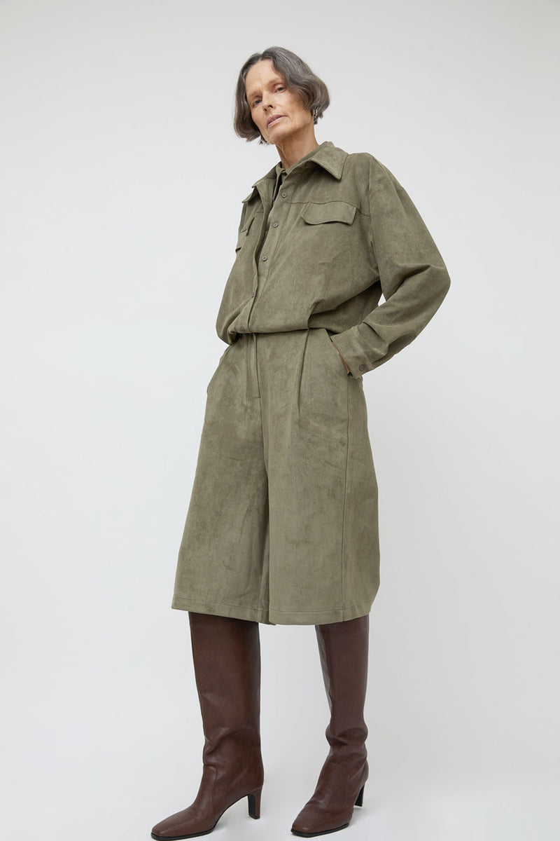 La Piscine Faux Suede Shirt in Military Green