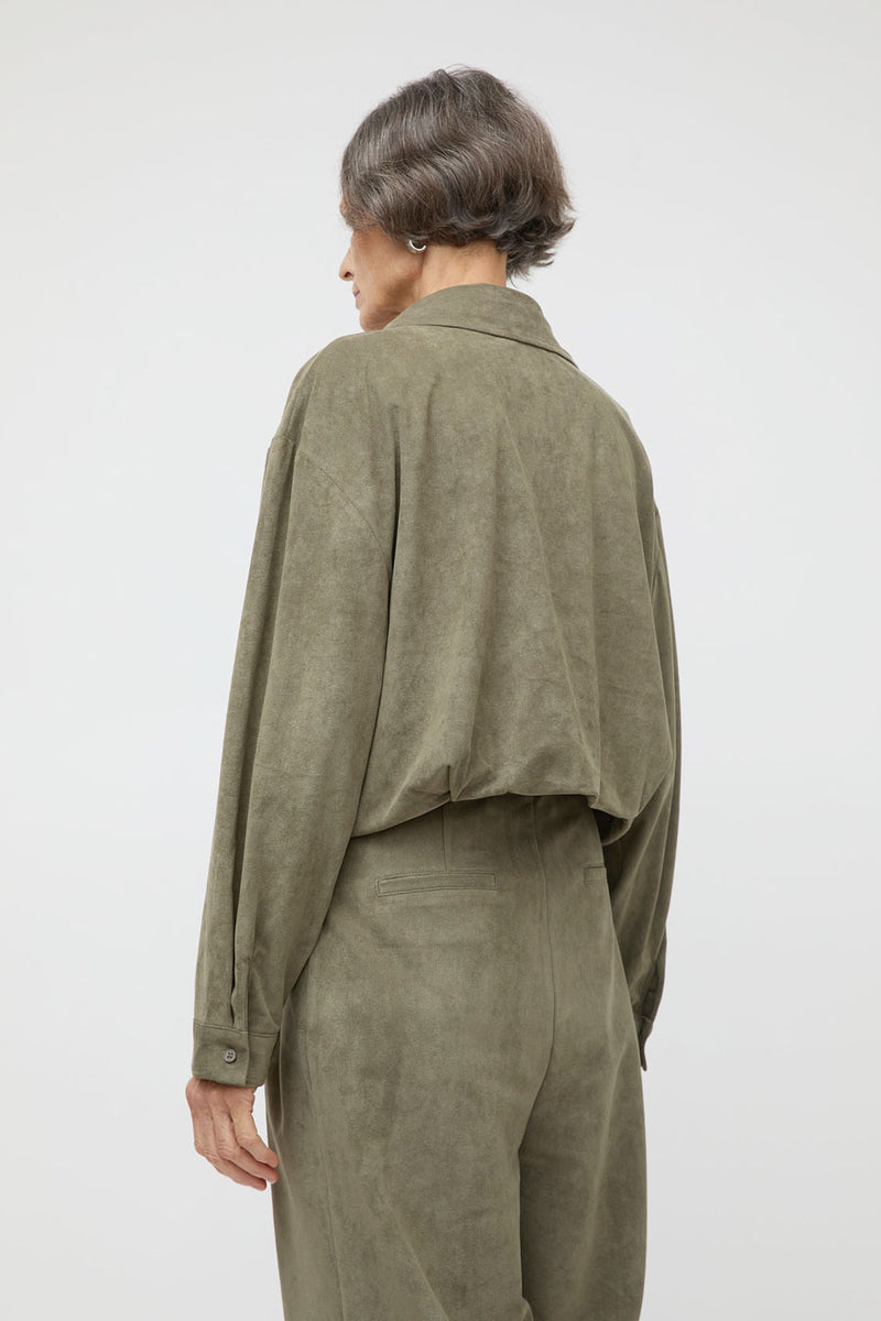 La Piscine Faux Suede Shirt in Military Green