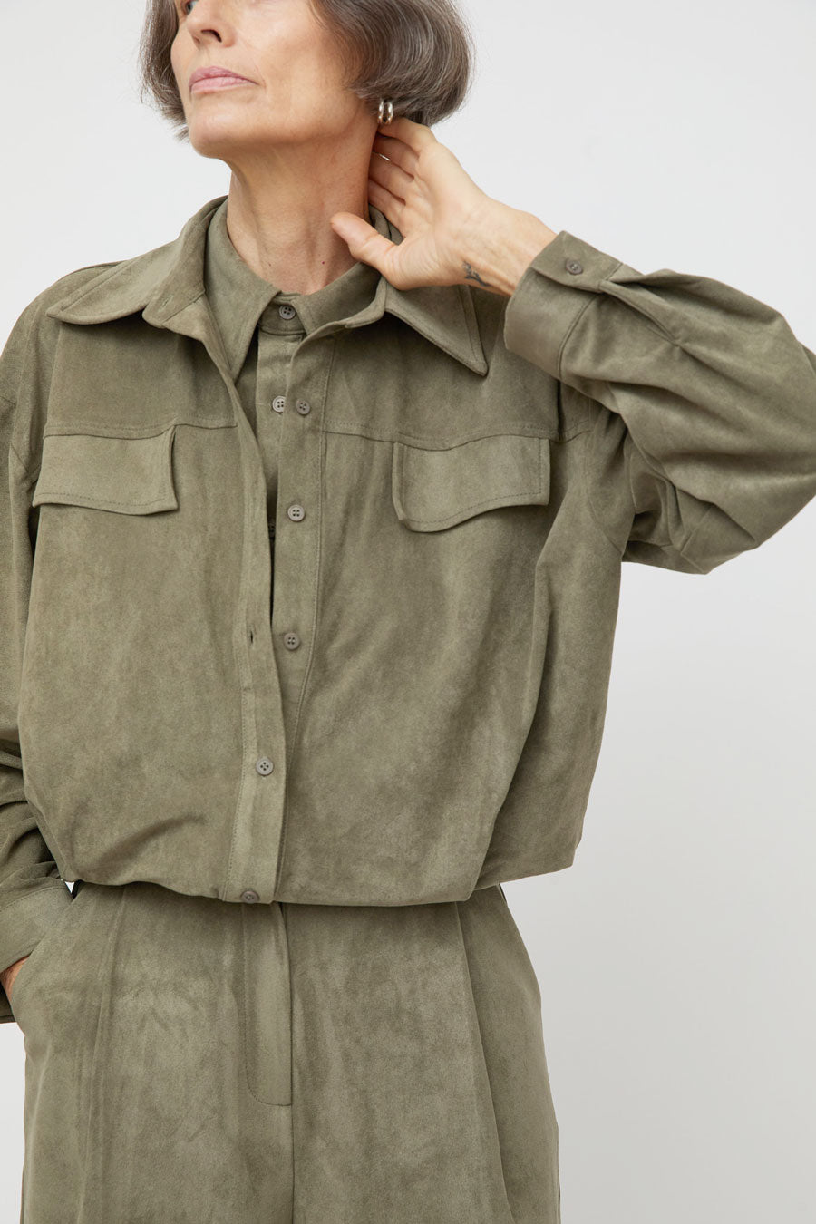 La Piscine Faux Suede Shirt in Military Green