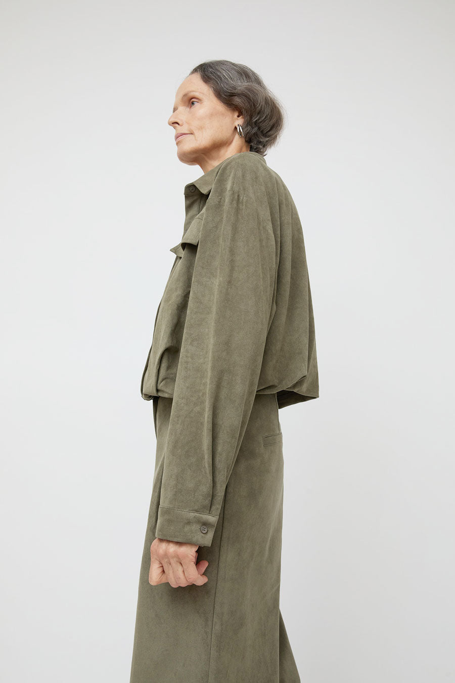 La Piscine Faux Suede Shirt in Military Green