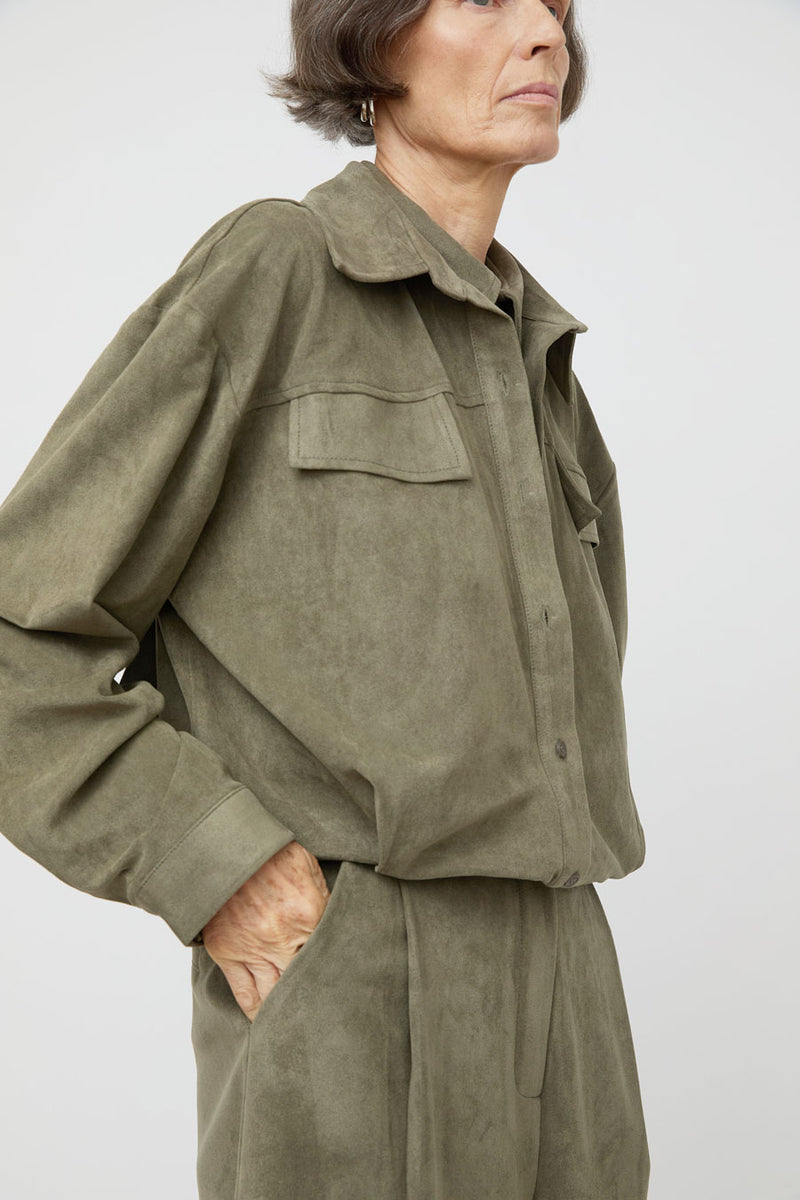 La Piscine Faux Suede Shirt in Military Green
