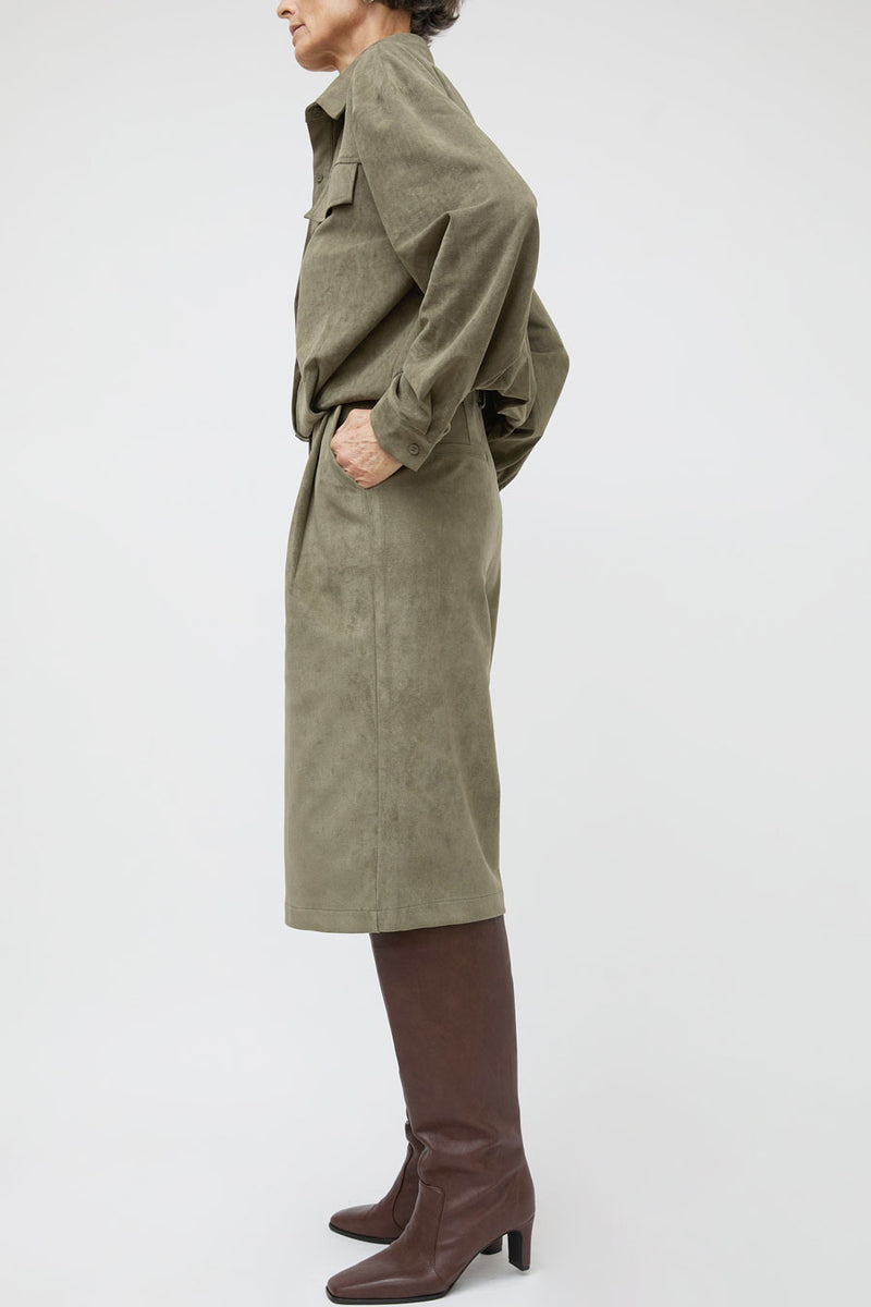 La Piscine Faux Suede Wide Shorts in Military Green