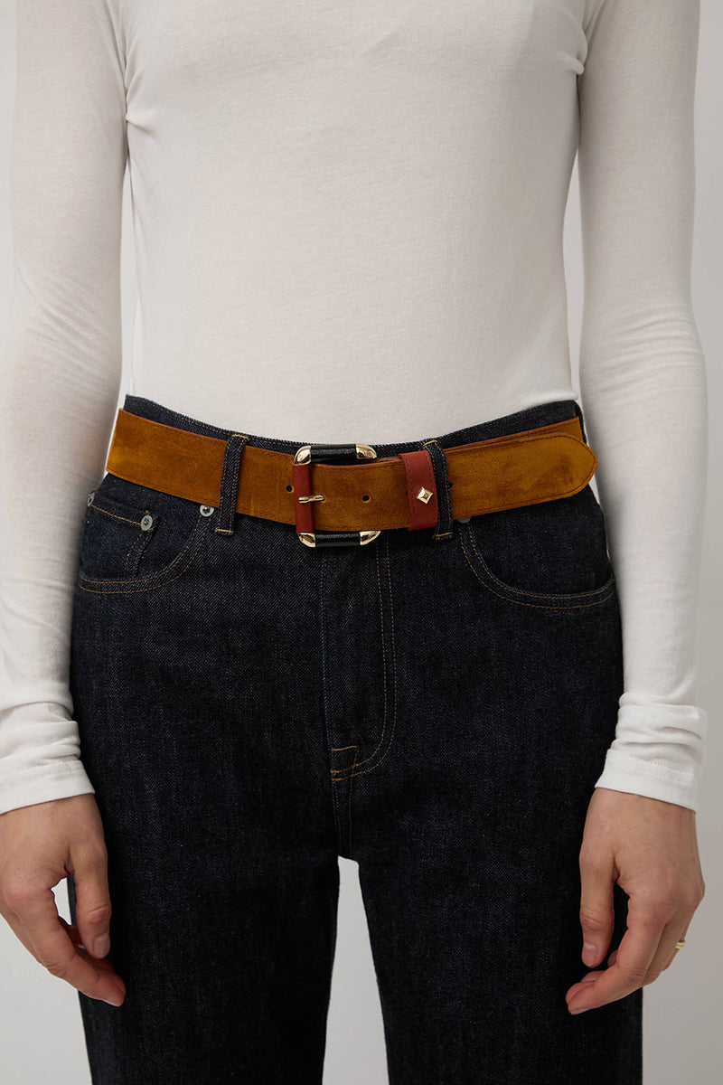 Herbert Frere Soeur La Coulomb Velours Belt in Siena Cognac Crispy Noir