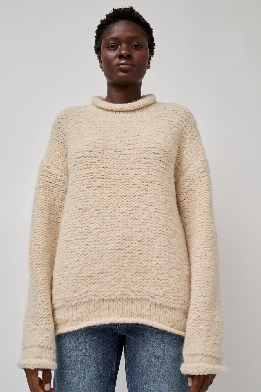 Lauren Manoogian Handknit Purl Rollneck in Alabaster