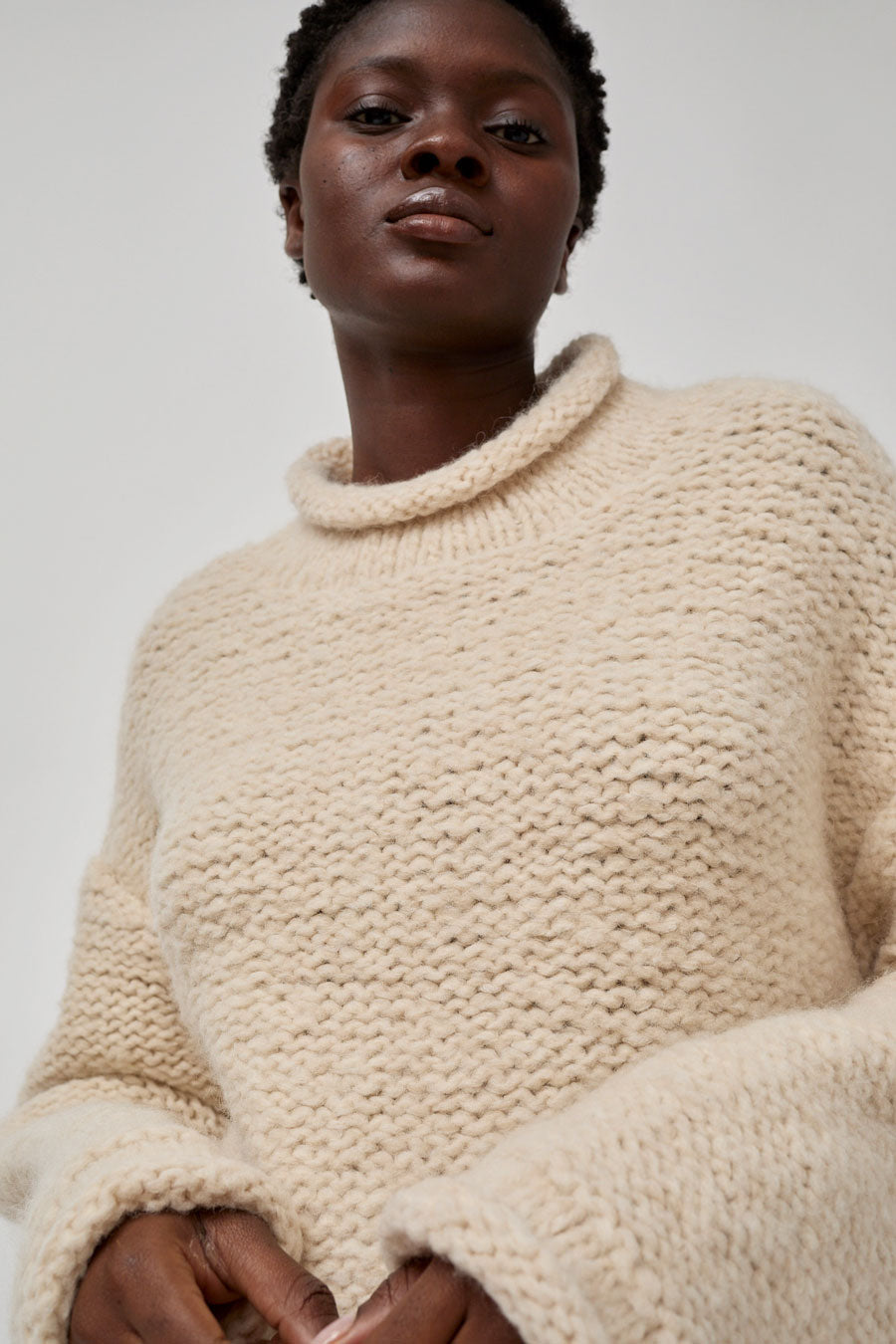 Lauren Manoogian Handknit Purl Rollneck in Alabaster