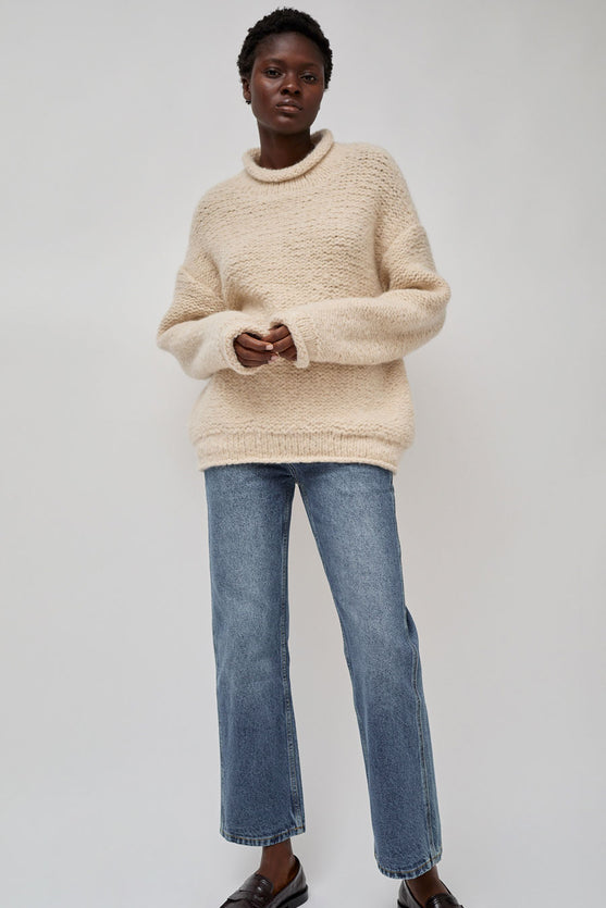 Lauren Manoogian Handknit Purl Rollneck in Alabaster