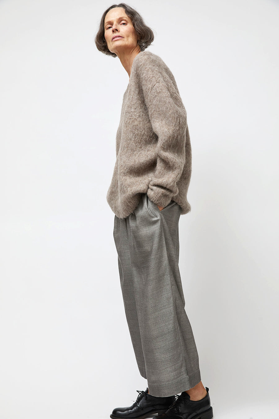 Lauren Manoogian Brushed V Neck in Grey Melange