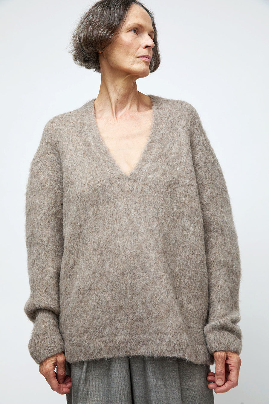 Lauren Manoogian Brushed V Neck in Grey Melange