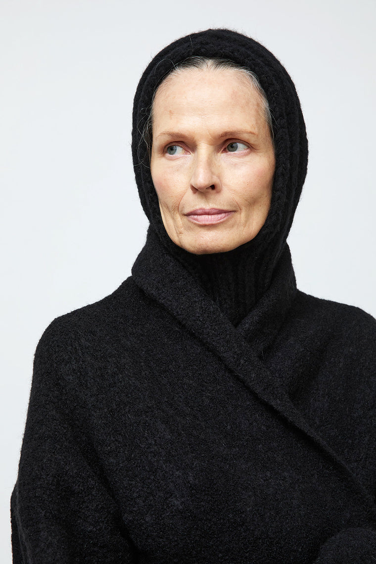 Lauren Manoogian Handknit Rib Balaclava in Black