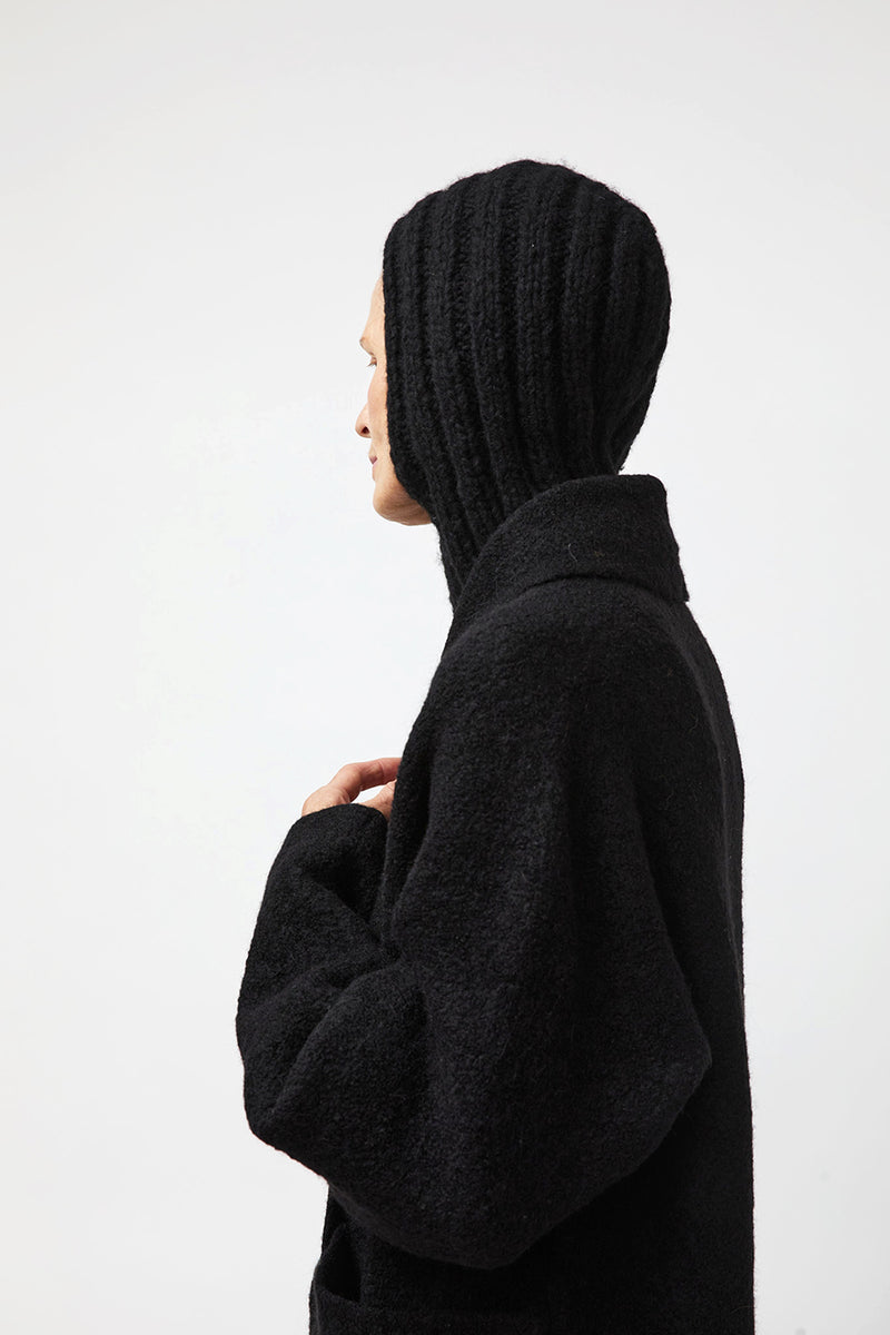 Lauren Manoogian Handknit Rib Balaclava in Black