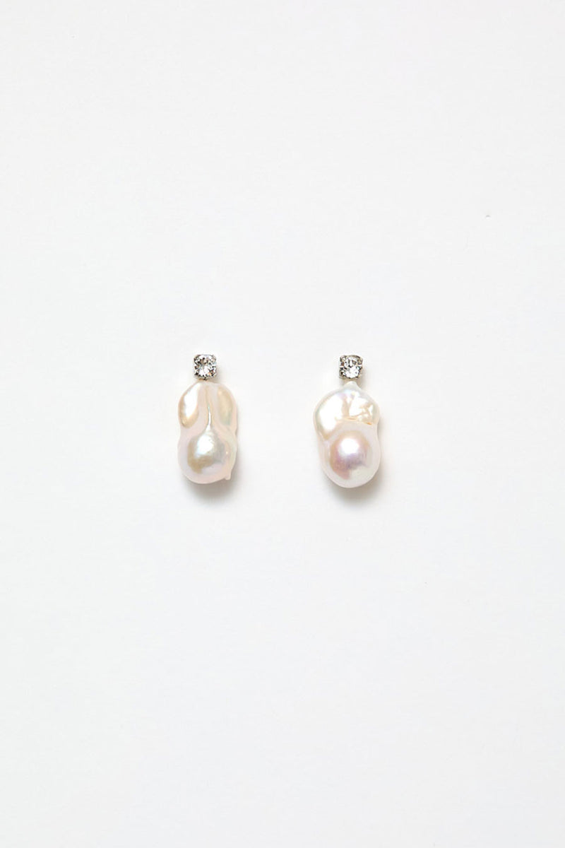 Le Chic Radical Baroque Pearl Earrings in Silver
