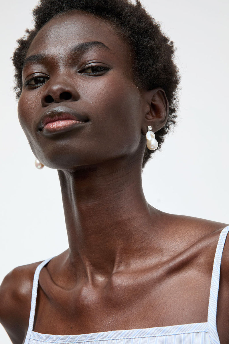 Le Chic Radical Baroque Pearl Earrings in Silver