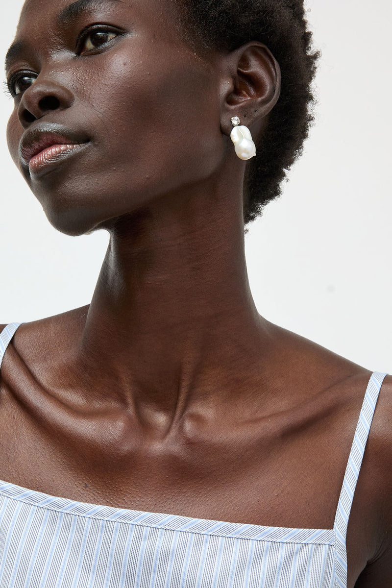 Le Chic Radical Baroque Pearl Earrings in Silver