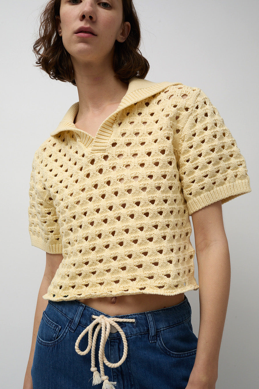 Les Coyotes de Paris Knitted Short Sleeve Polo in Eggshell