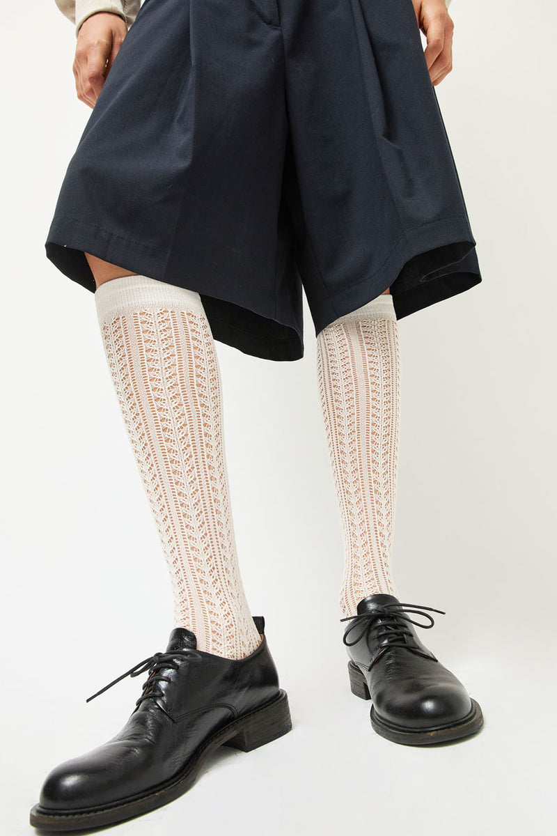 Leur Logette Mesh High Socks in Off White