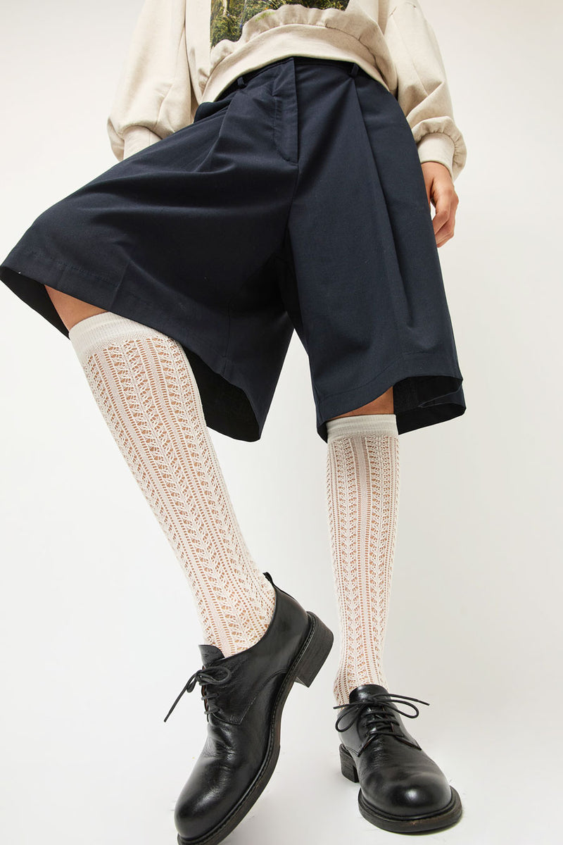 Leur Logette Mesh High Socks in Off White