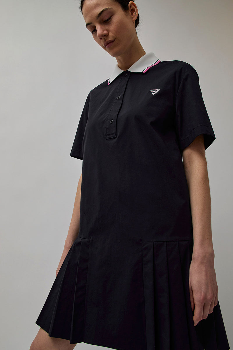 Lucky Marché Knitting Collar Pleats Dress in Navy