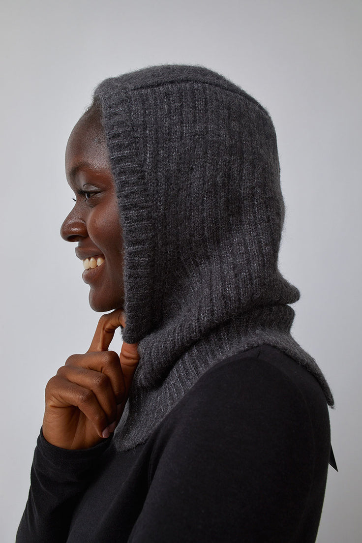 Mijeong Park Ribbed Knit Balaclava in Charcoal