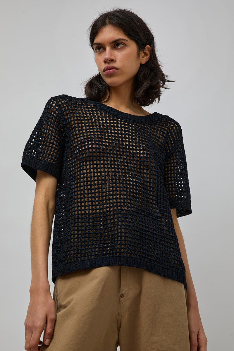 M Patmos Jacob Mesh Tee in Black and Navy