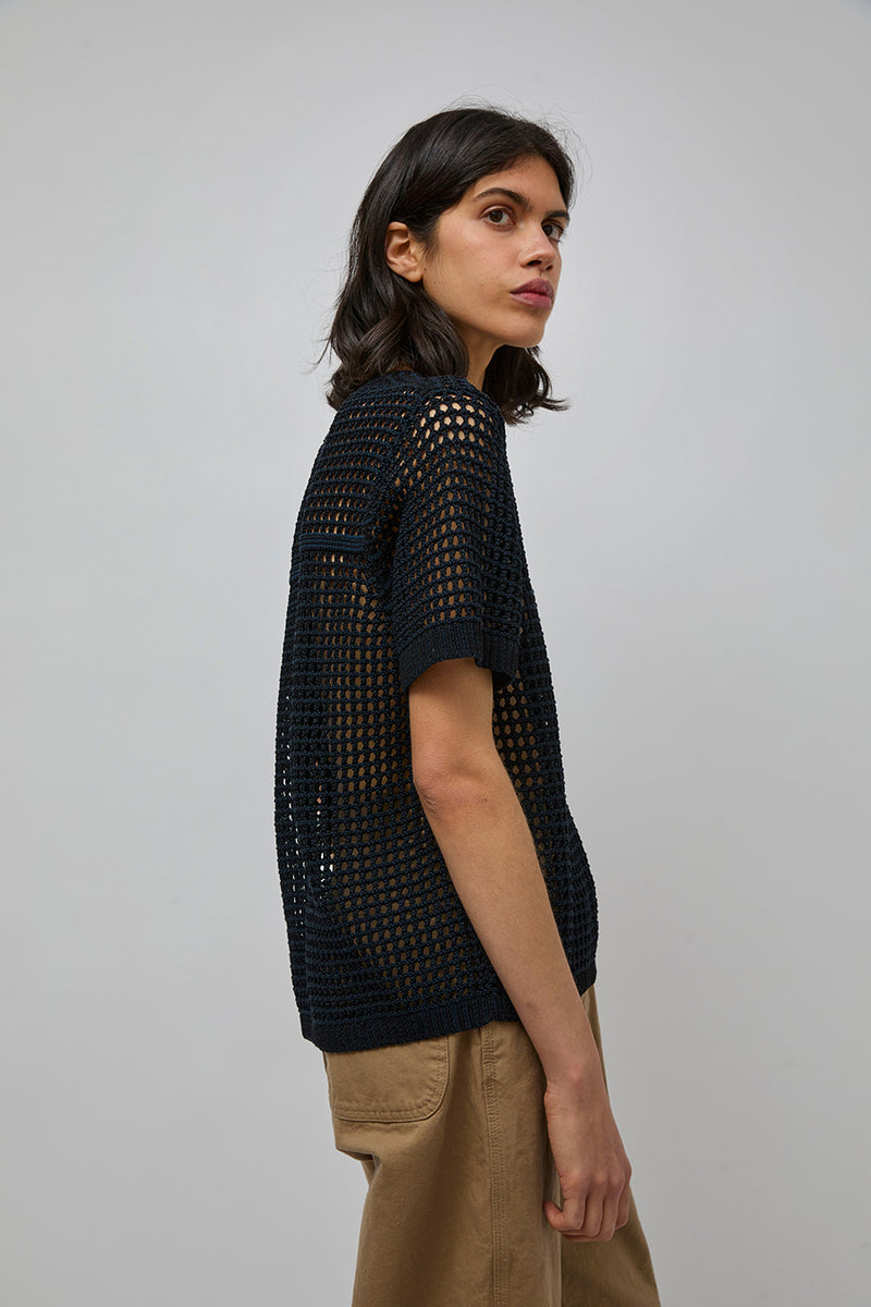 M Patmos Jacob Mesh Tee in Black and Navy